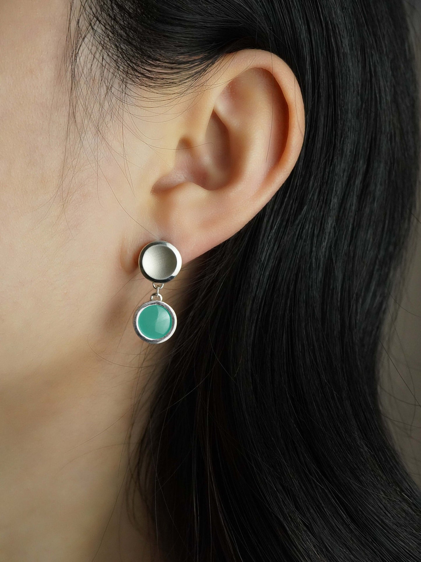 Enamel earrings | Everyday drop earrings | Enamel Fine Jewelry |Peppermint dainty earrings | asymmetrical earrings | minimal jewellery