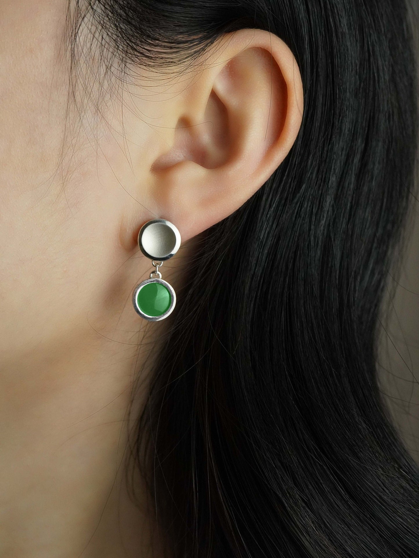 Vitreous Enamel Earring | Everyday Drop Earrings | Sterling Silver Earring|Green Dainty Earrings | Asymmetrical Earrings | Minimal Earring