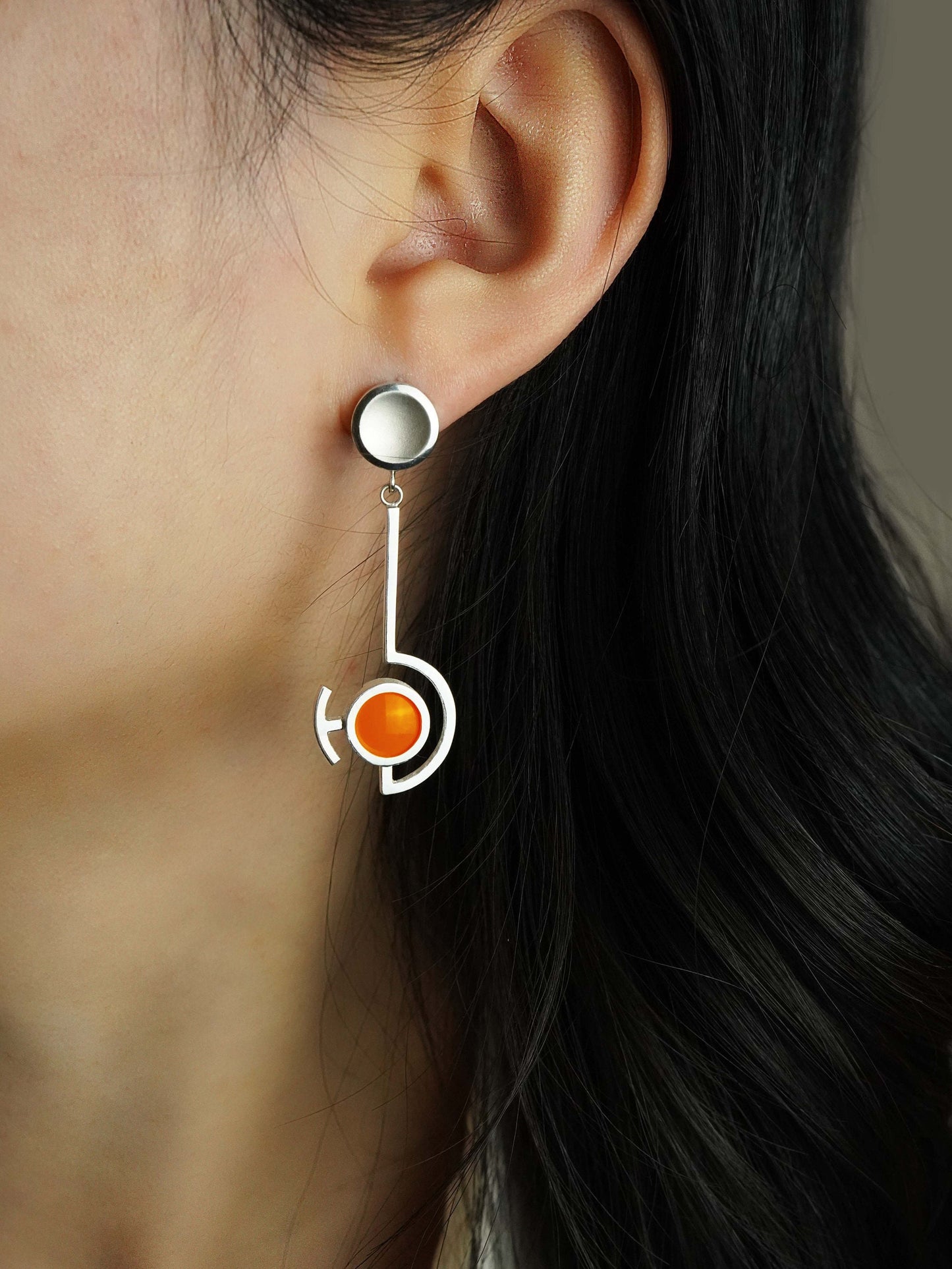 Vitreous Enamel Dangle Earring | Contemporary Earring | Geometric Earring | Sterling Silver Earring | Modern Orange Dainty Earring
