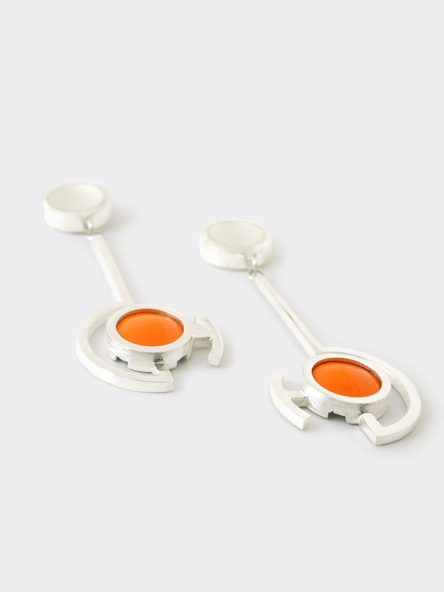 Vitreous Enamel Dangle Earring | Contemporary Earring | Geometric Earring | Sterling Silver Earring | Modern Orange Dainty Earring