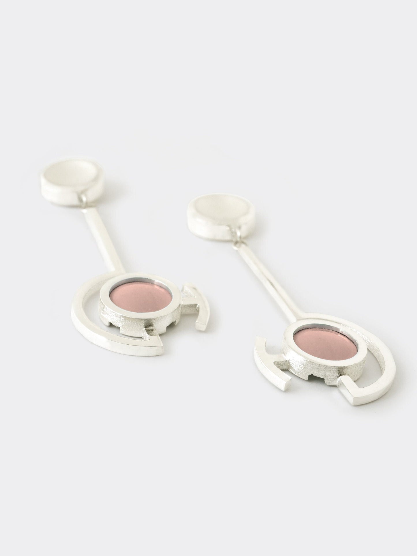 Vitreous Enamel Dangle Earring | Contemporary Earring | Geometric Earring | Sterling Silver Earring | Modern Pink Dainty Earring