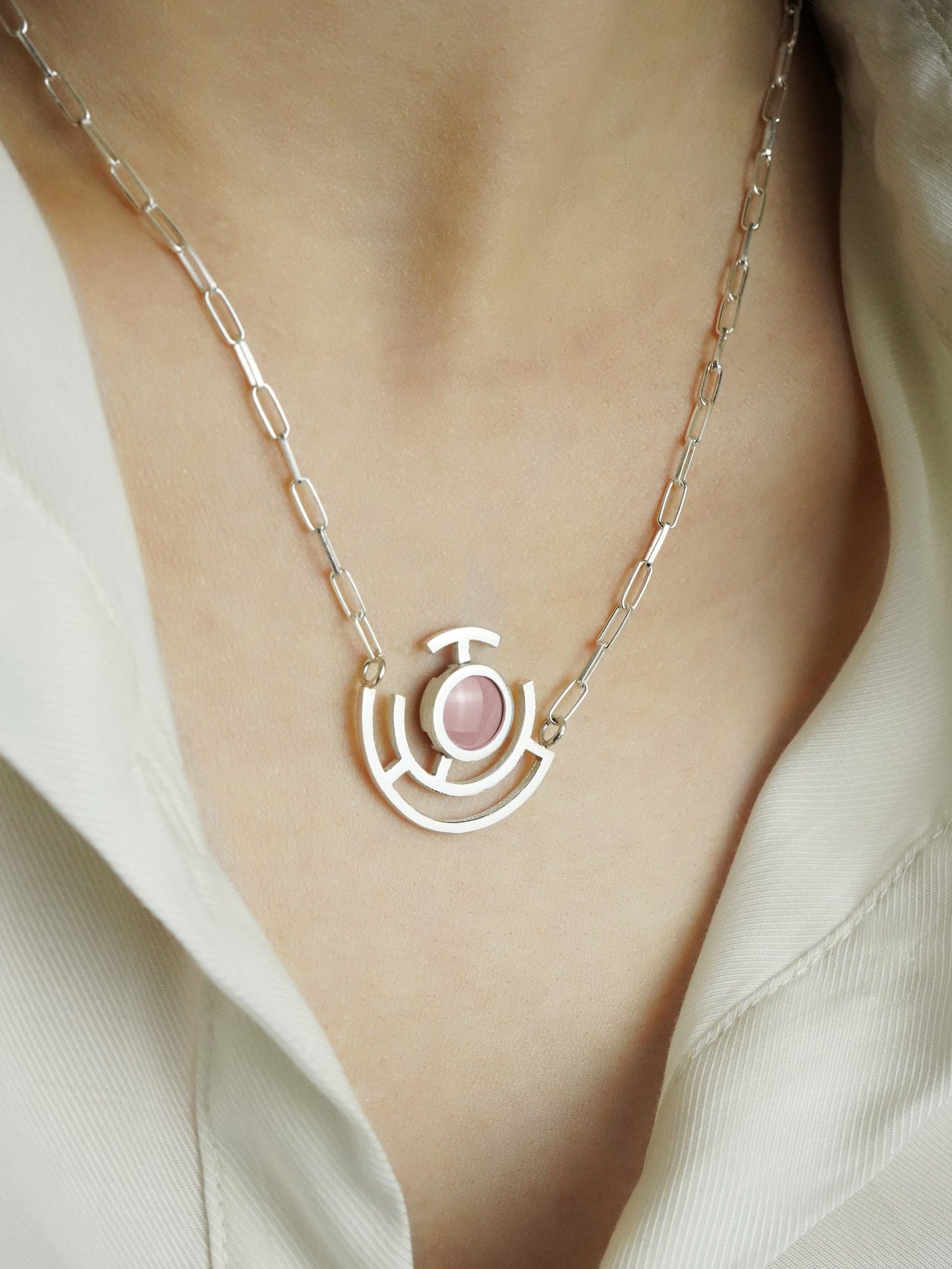 Clover Pink Vitreous Enamel Necklace