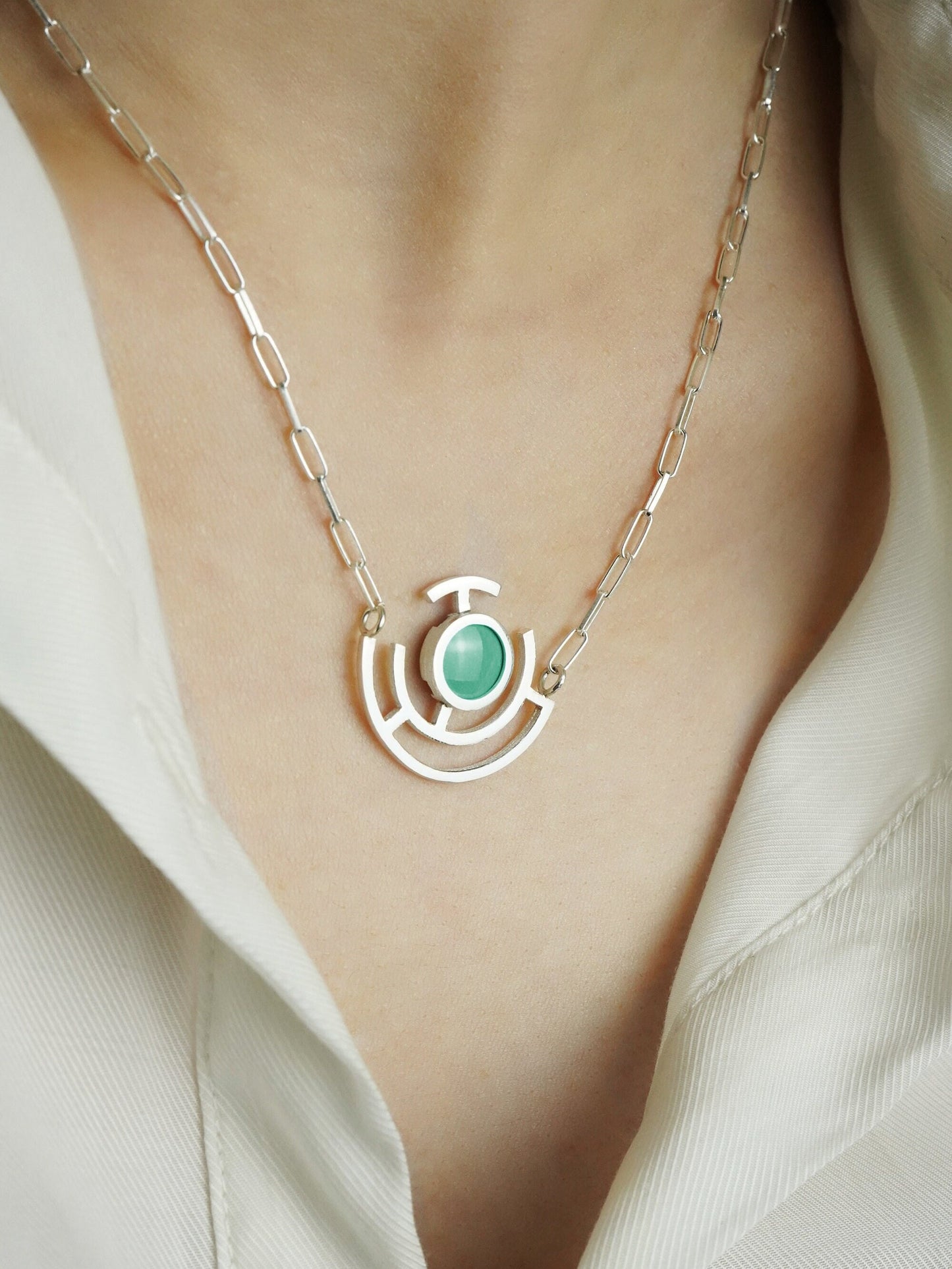 Aquamarine Blue Vitreous Enamel Necklace