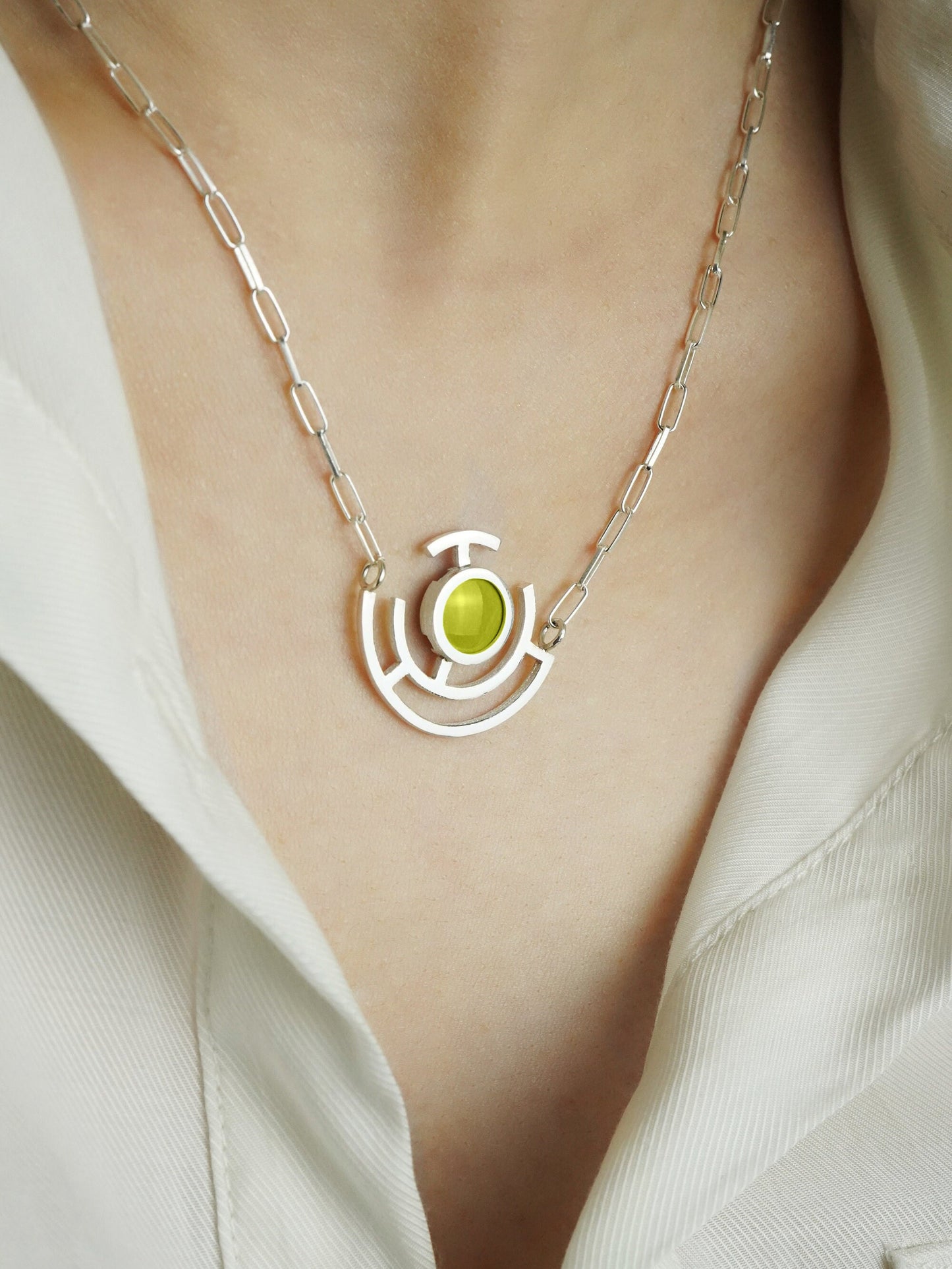Bitter Green Vitreous Enamel Necklace