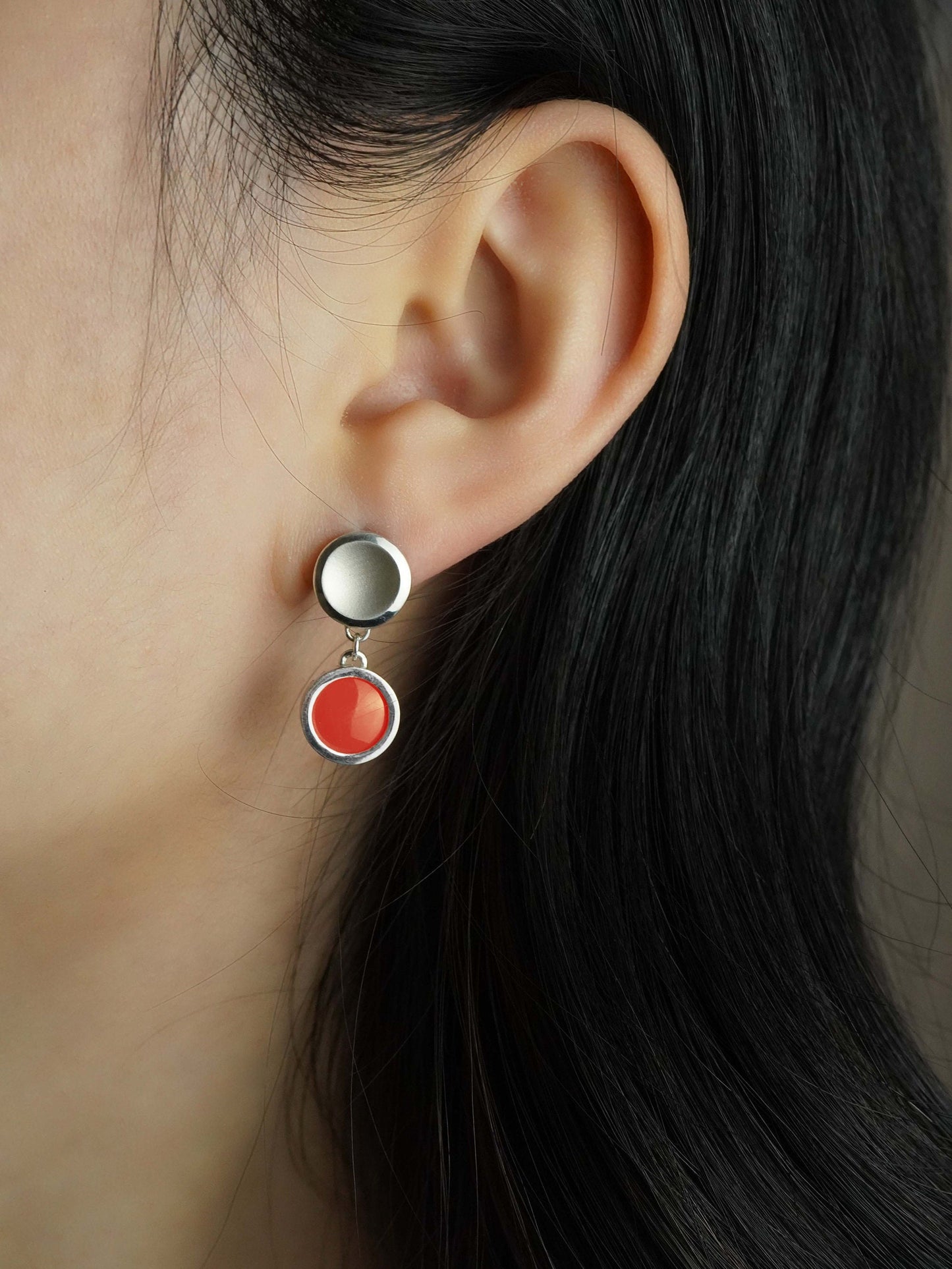 Vitreous Enamel Earring | Everyday Drop Earrings |Sterling Silver Earring |Orange Dainty Earrings | Asymmetrical Earrings | Minimal Earring
