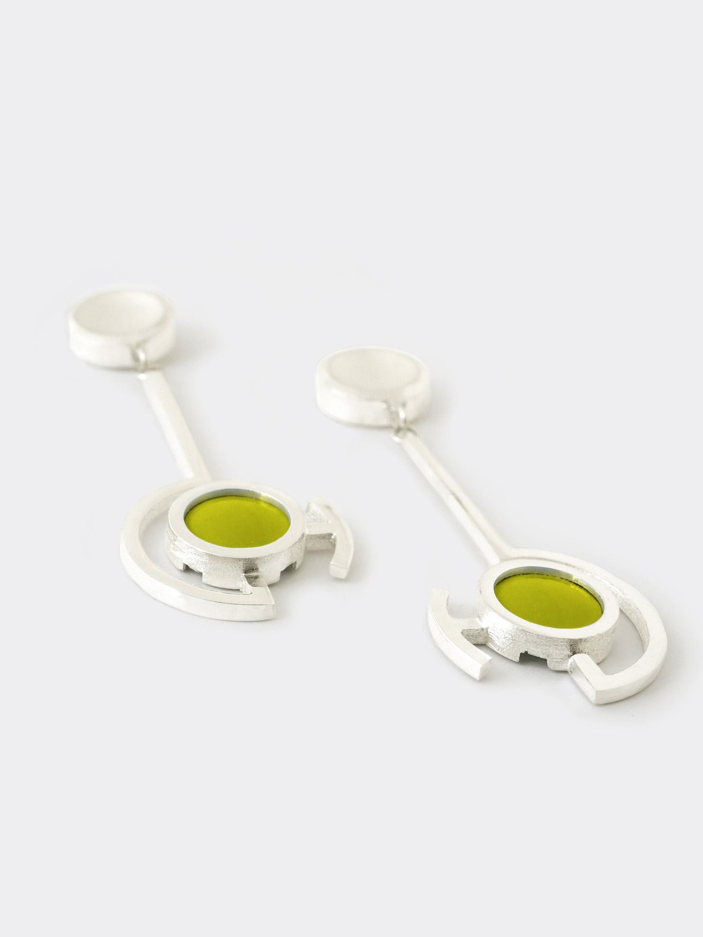 Vitreous Enamel Dangle Earring | Contemporary Earring | Geometric Earring | Sterling Silver Earring | Modern Bitter Green Dainty Earring