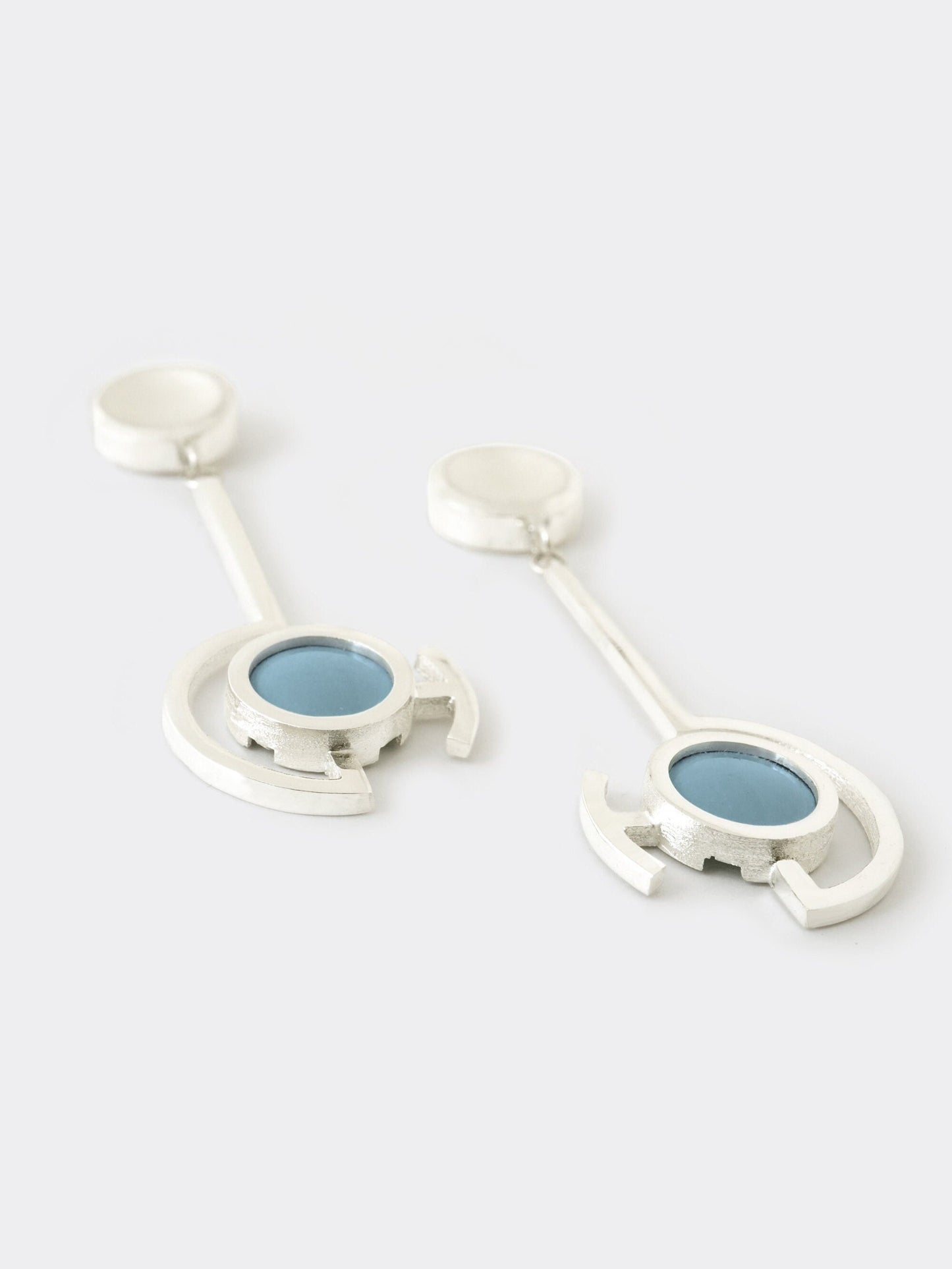 Vitreous Enamel Dangle Earring | Contemporary Earring | Geometric Earring | Sterling Silver Earring | Modern Atlantic Blue Dainty Earring