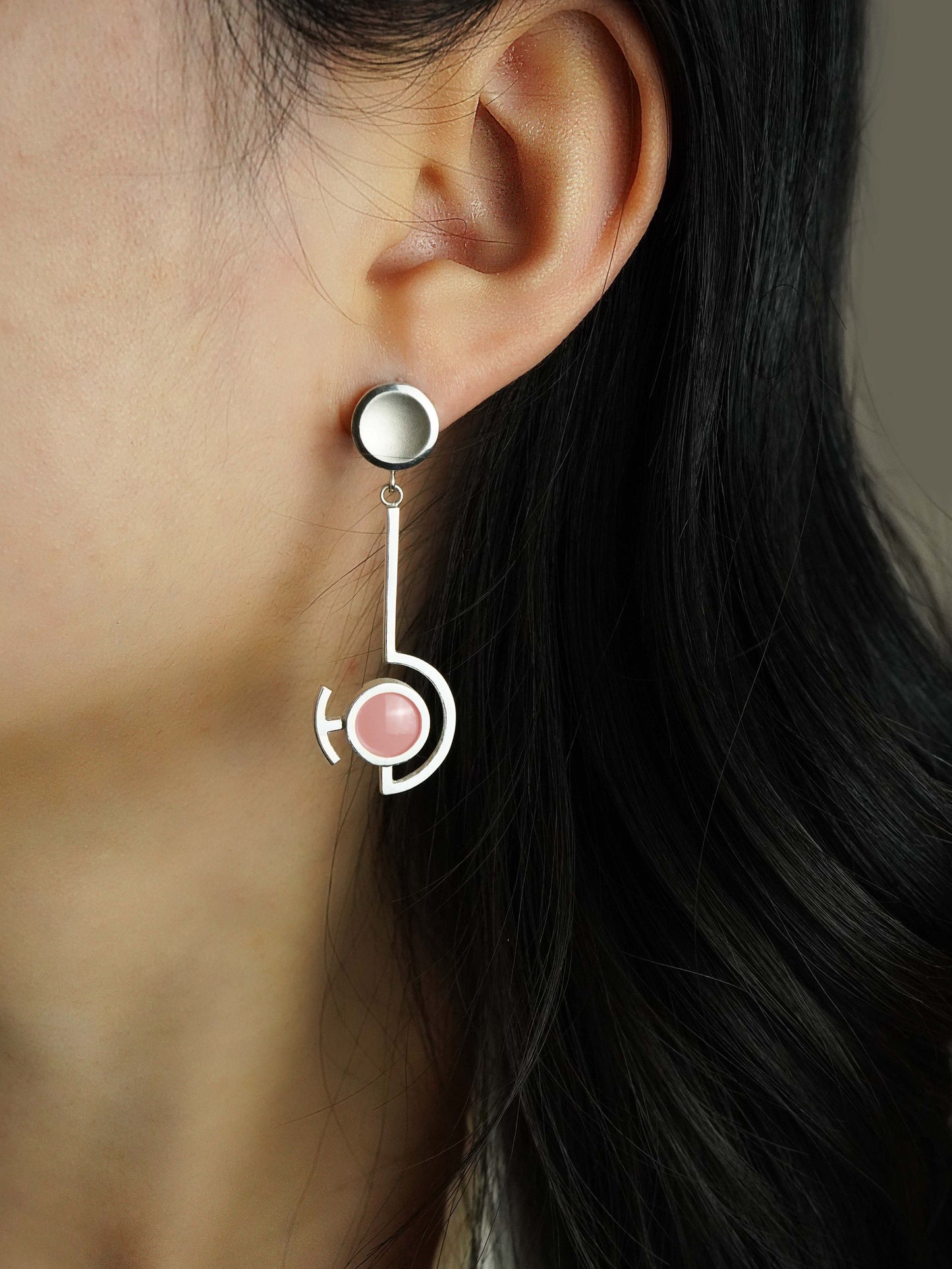 Vitreous Enamel Dangle Earring | Contemporary Earring | Geometric Earring | Sterling Silver Earring | Modern Pink Dainty Earring