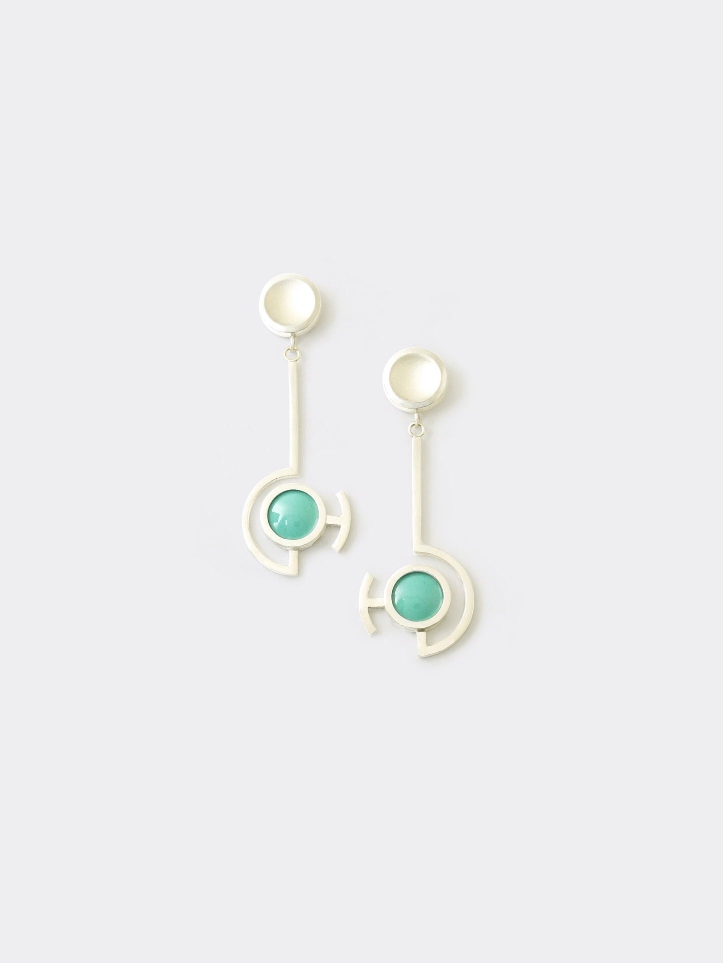 Vitreous Enamel Dangle Earring | Contemporary Earring | Geometric Earring | Sterling Silver Earring | Modern Aquamarine Dainty Earring