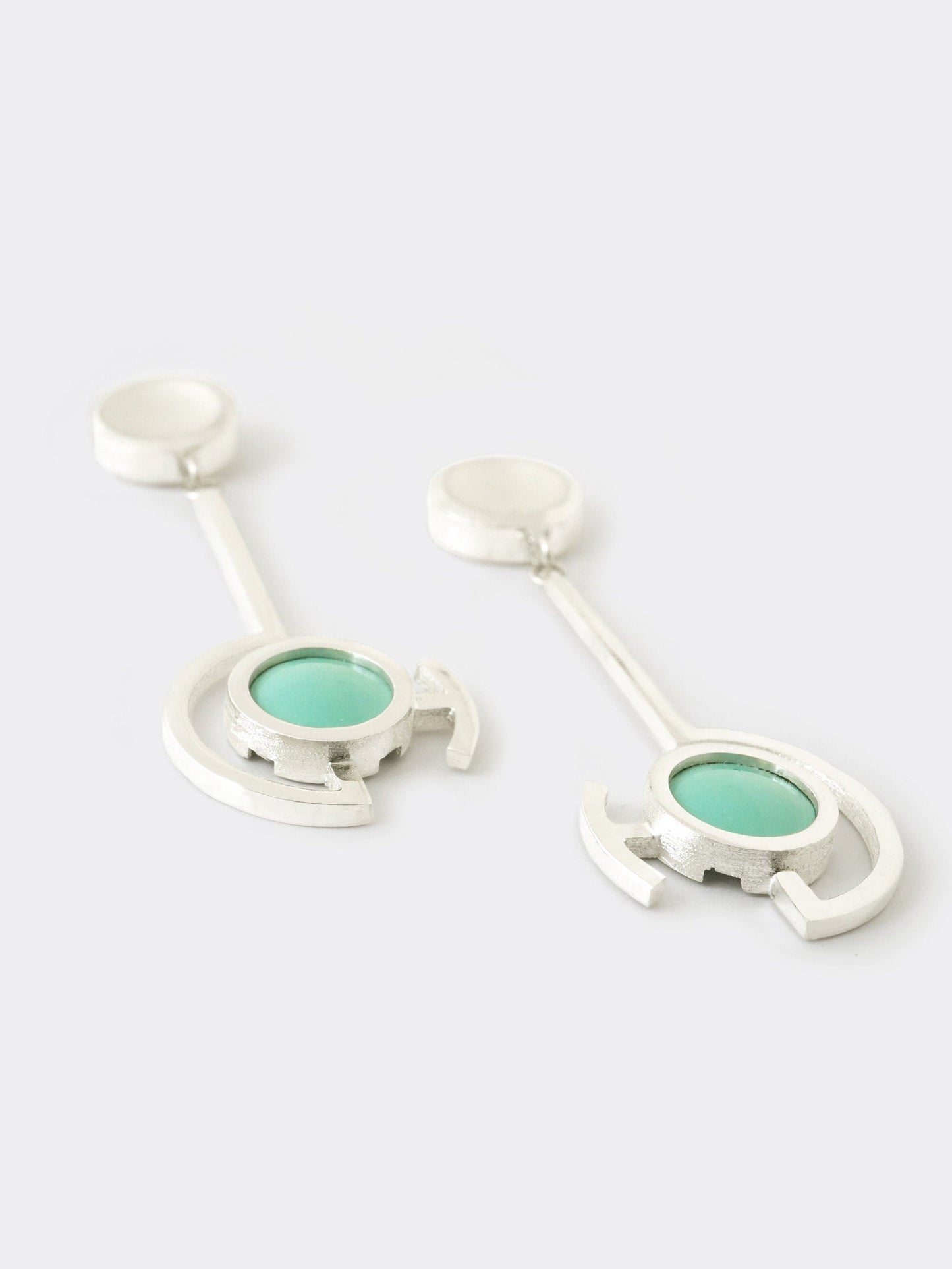Vitreous Enamel Dangle Earring | Contemporary Earring | Geometric Earring | Sterling Silver Earring | Modern Aquamarine Dainty Earring