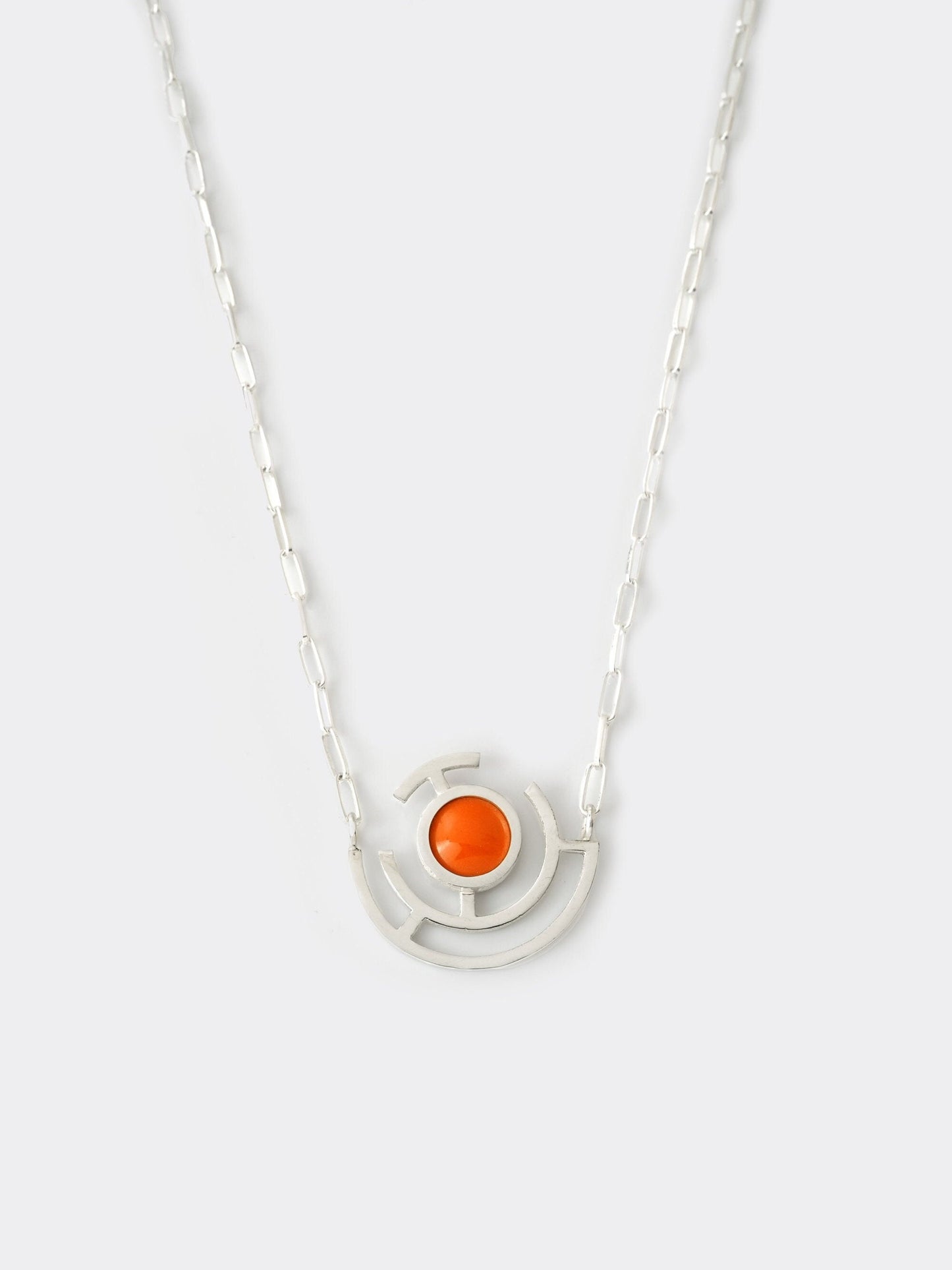Flame Orange Vitreous Enamel Necklace | Modern Silver Pendant | Geometric Pendant |Contemporary Necklace | Minimalist Silver Necklace