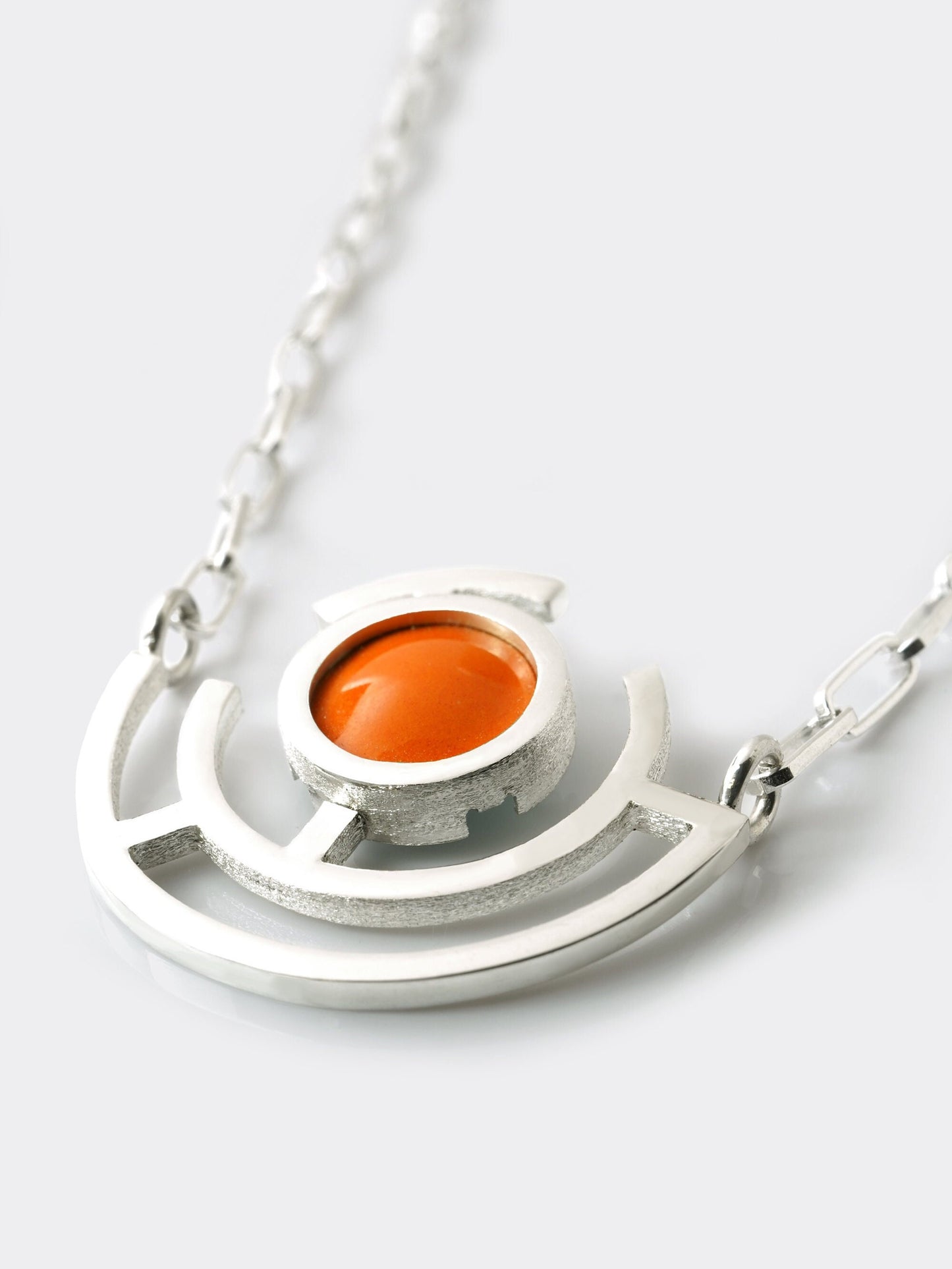Flame Orange Vitreous Enamel Necklace | Modern Silver Pendant | Geometric Pendant |Contemporary Necklace | Minimalist Silver Necklace