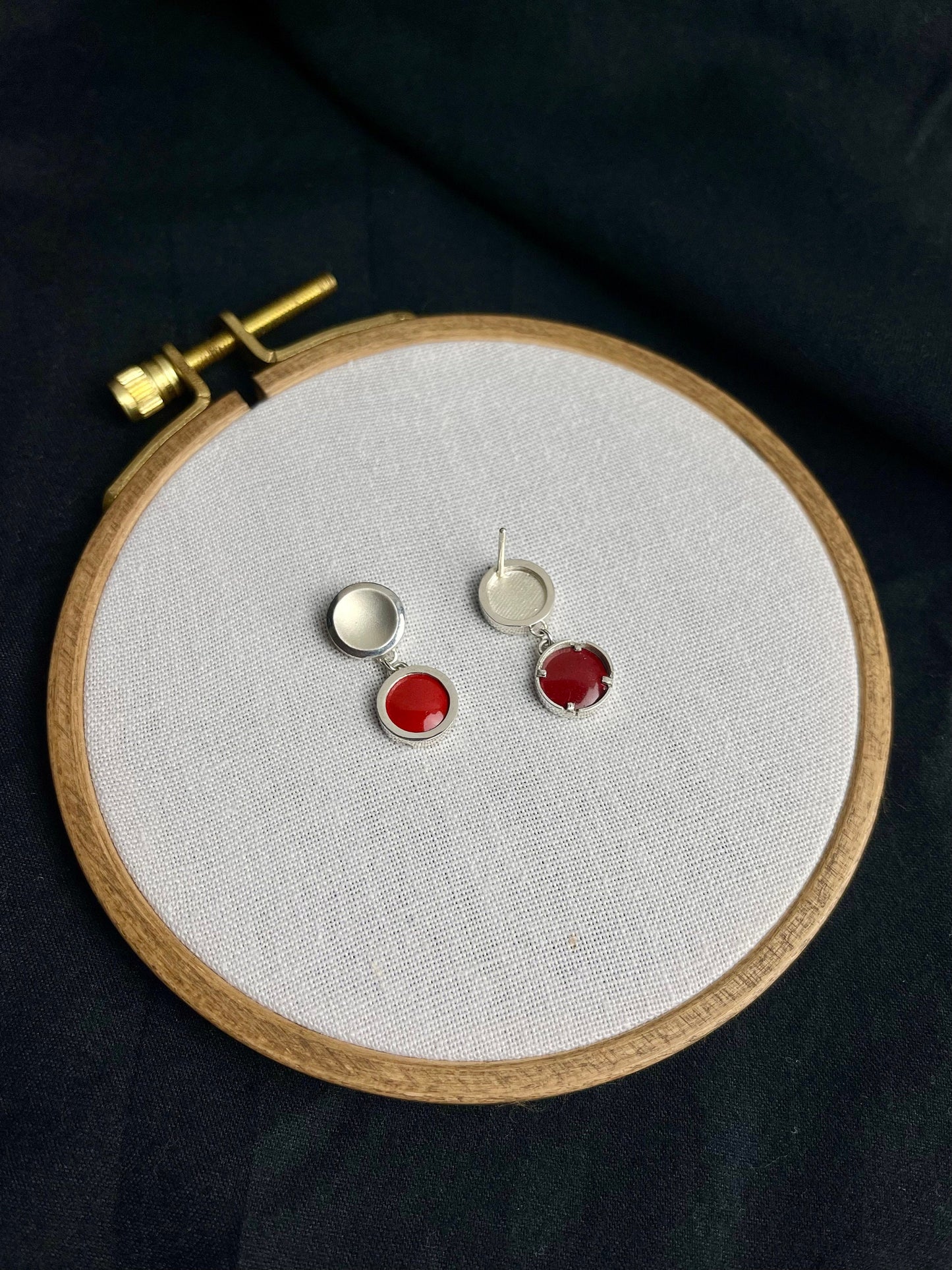 Vitreous Enamel Earring | Everyday Drop Earrings| Sterling Silver Earring|Flame Red Dainty Earrings| Asymmetrical Earrings | Minimal Earring