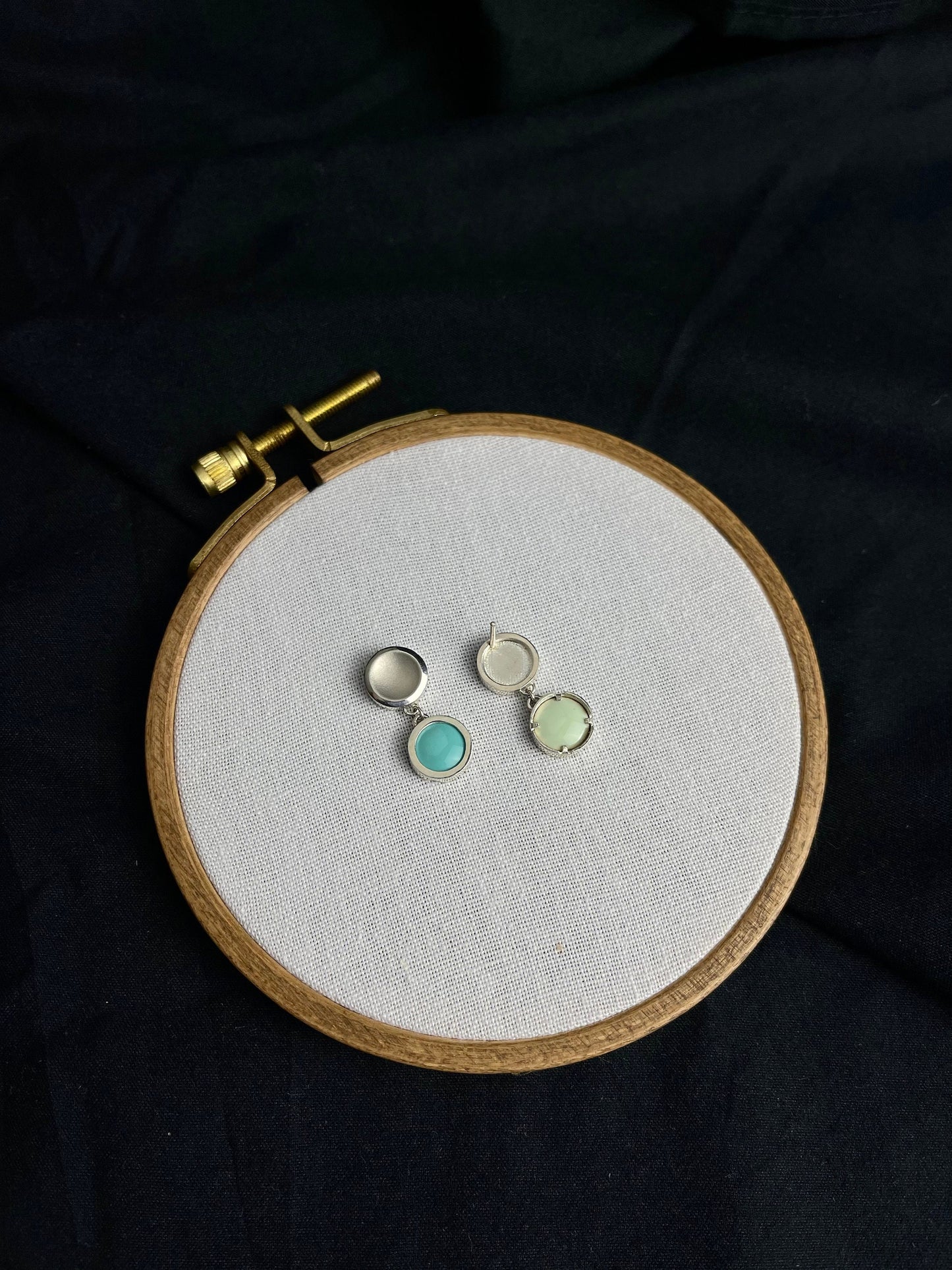 Enamel earrings | Everyday drop earrings | Enamel Fine Jewelry |Peppermint dainty earrings | asymmetrical earrings | minimal jewellery