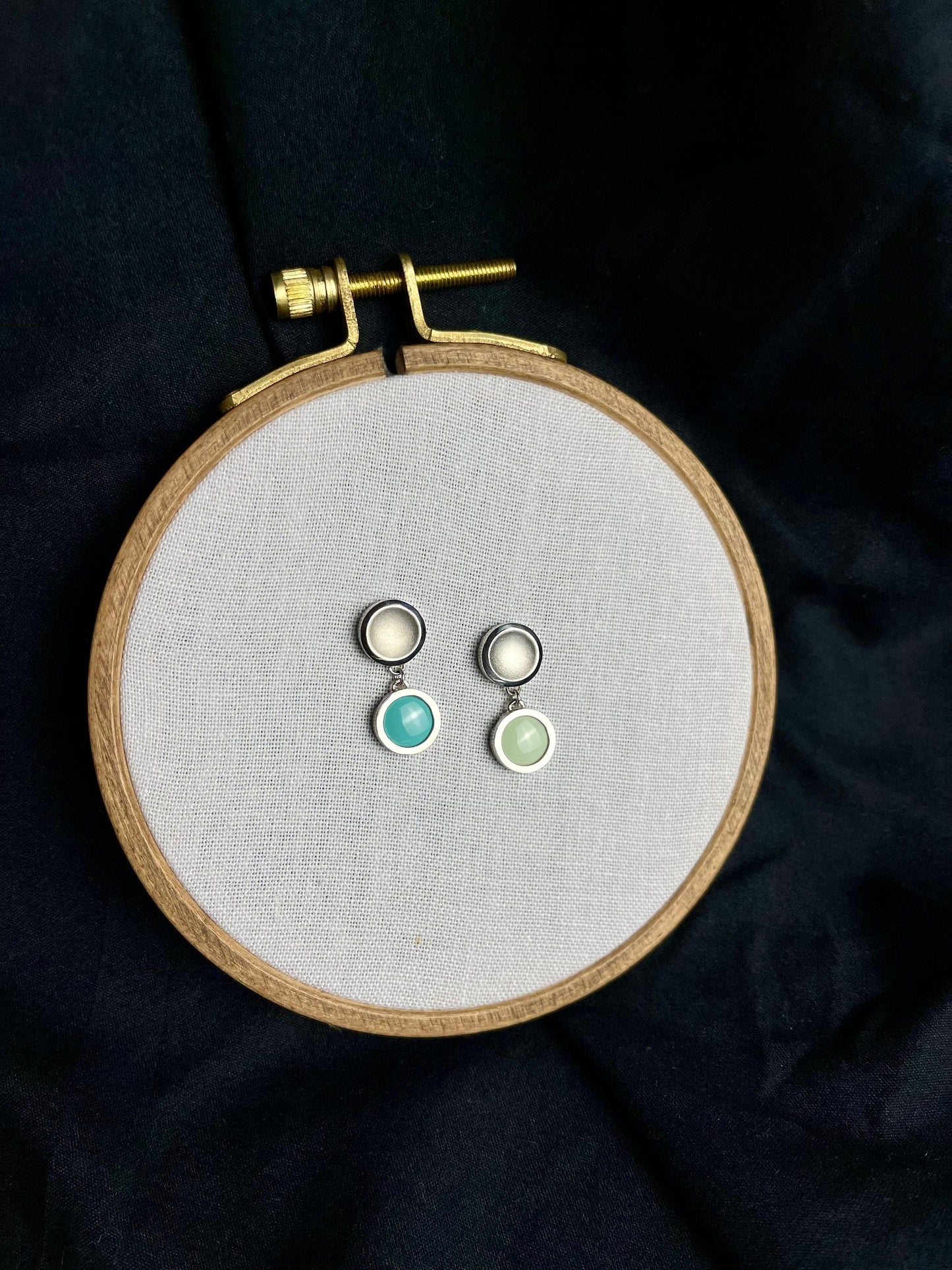 Enamel earrings | Everyday drop earrings | Enamel Fine Jewelry |Peppermint dainty earrings | asymmetrical earrings | minimal jewellery