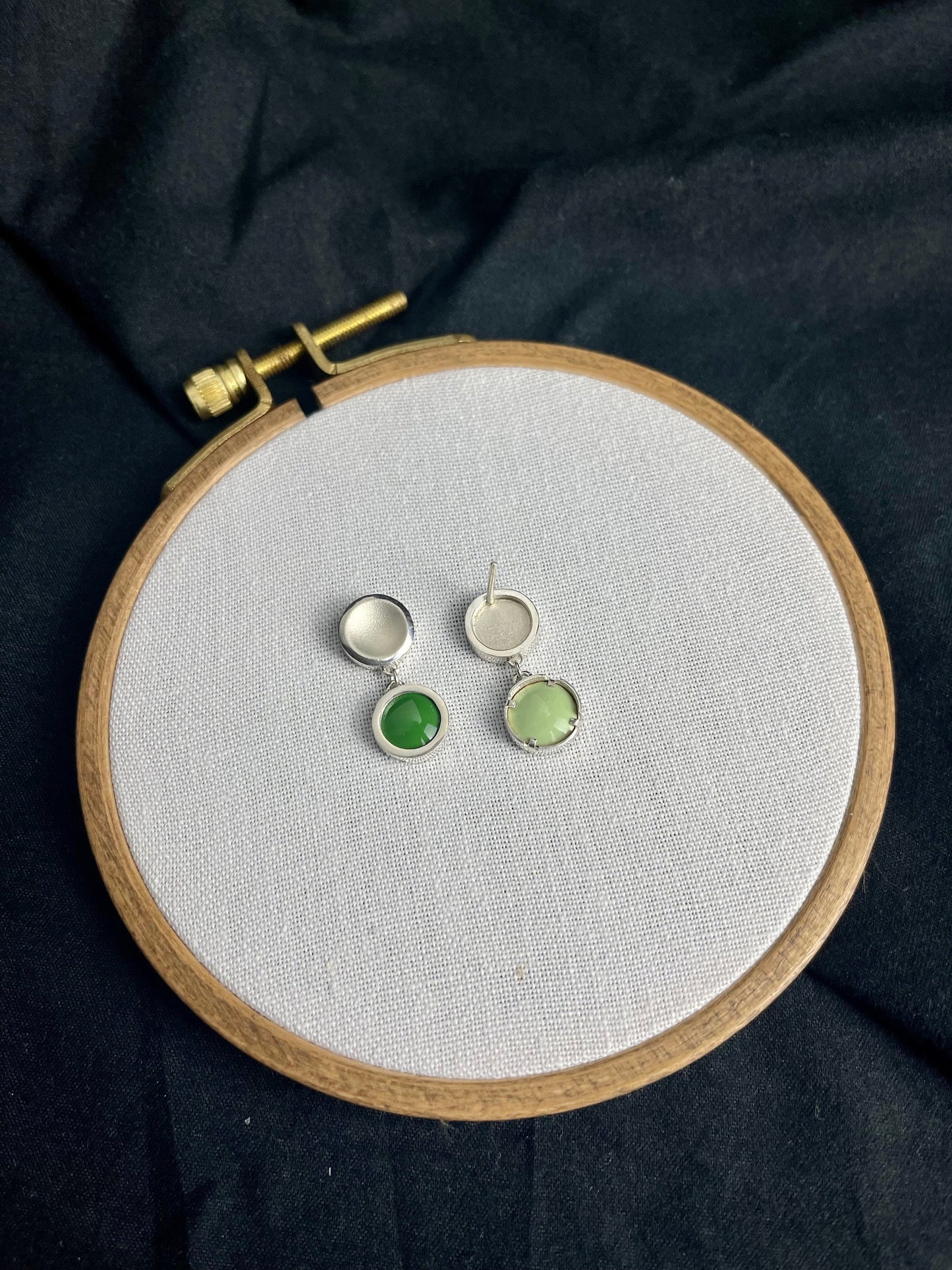 Vitreous Enamel Earring | Everyday Drop Earrings | Sterling Silver Earring|Green Dainty Earrings | Asymmetrical Earrings | Minimal Earring