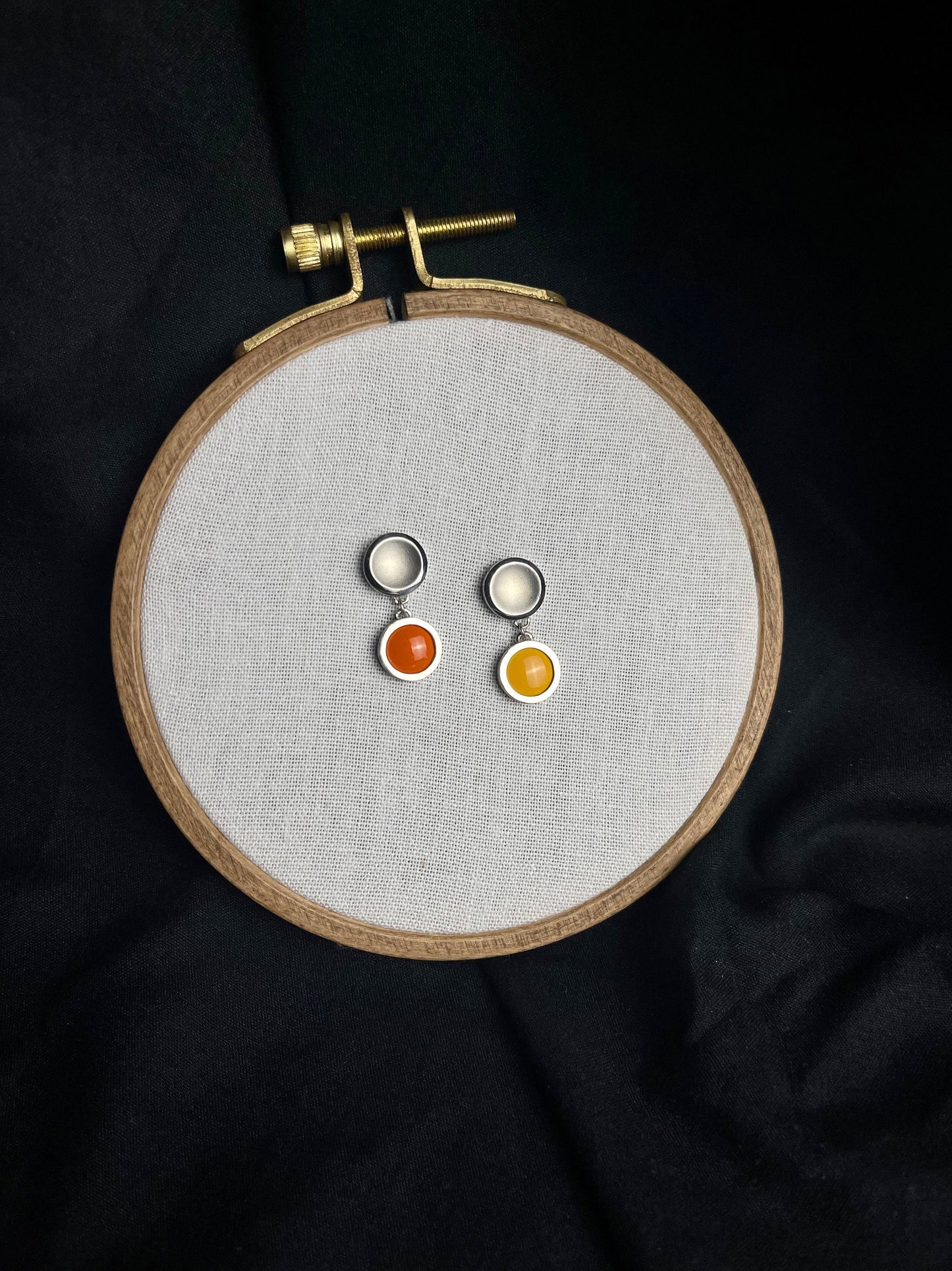 Vitreous Enamel Earring | Everyday Drop Earrings |Sterling Silver Earring |Orange Dainty Earrings | Asymmetrical Earrings | Minimal Earring