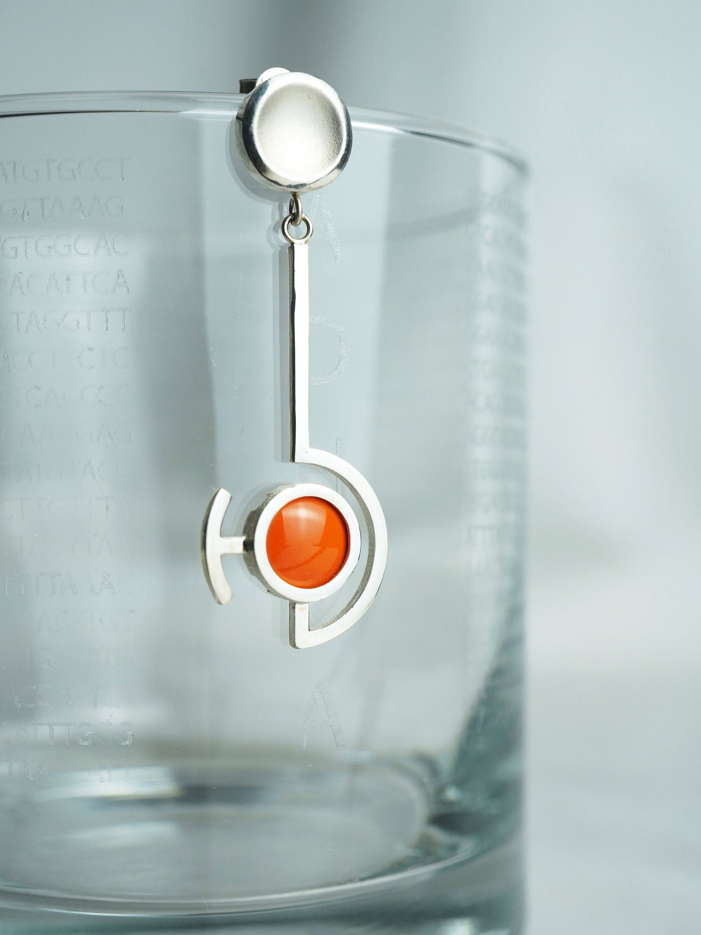 Vitreous Enamel Dangle Earring | Contemporary Earring | Geometric Earring | Sterling Silver Earring | Modern Orange Dainty Earring