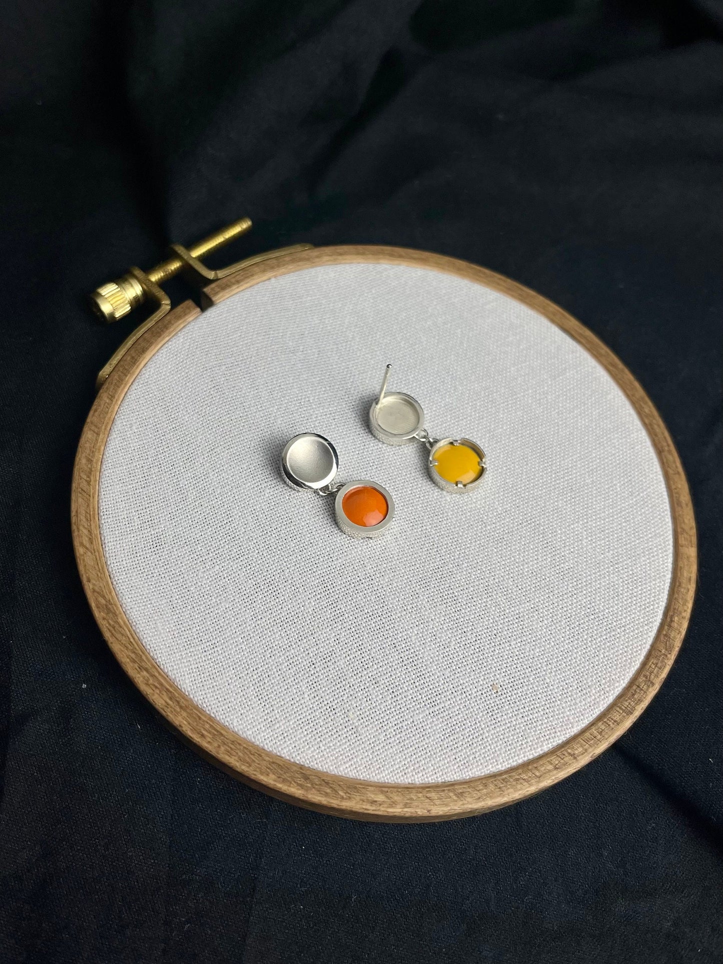 Vitreous Enamel Earring | Everyday Drop Earrings |Sterling Silver Earring |Orange Dainty Earrings | Asymmetrical Earrings | Minimal Earring