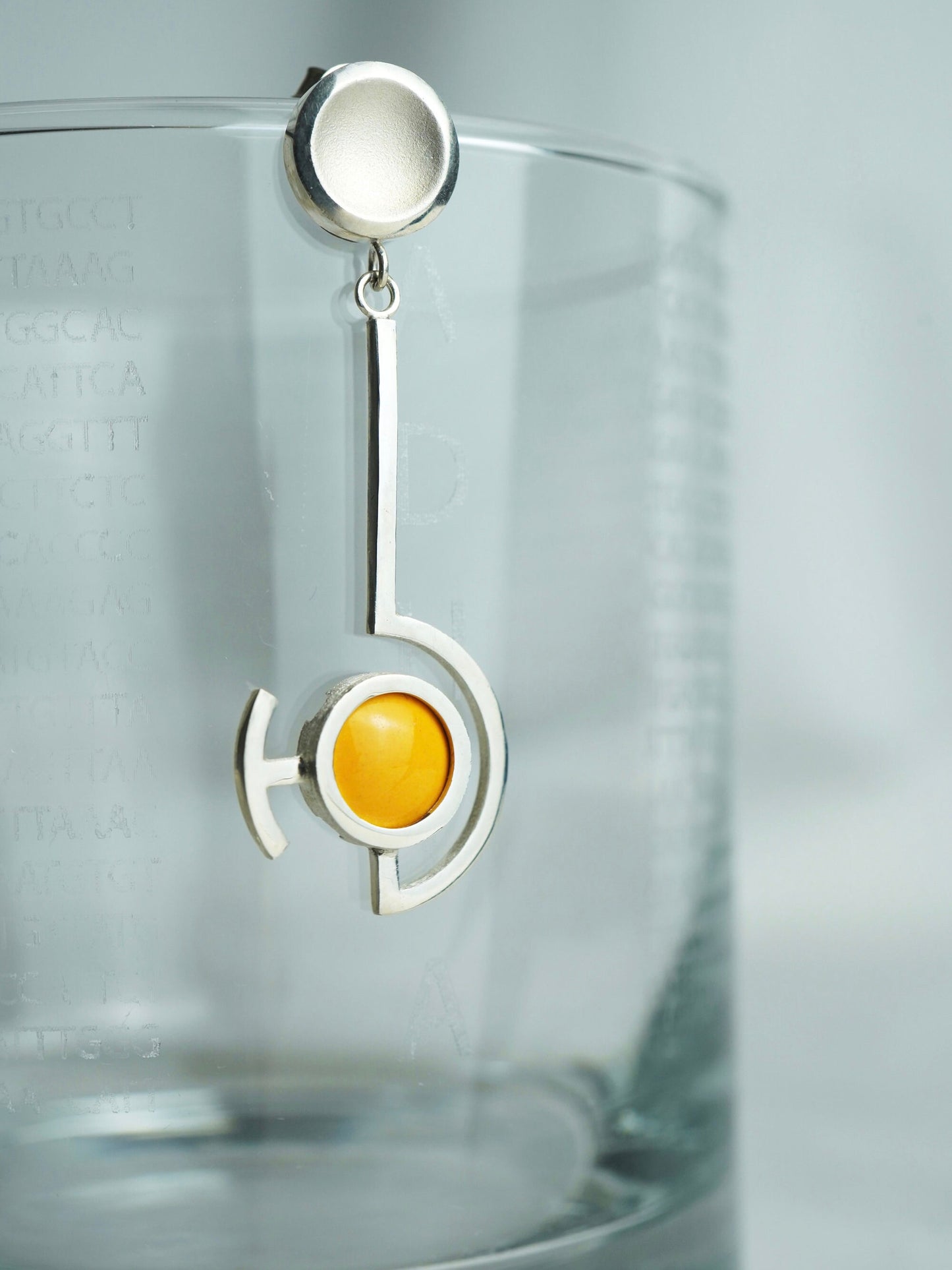 Vitreous Enamel Dangle Earring | Contemporary Earring | Geometric Earring | Sterling Silver Earring | Modern Yellow Dainty Earring