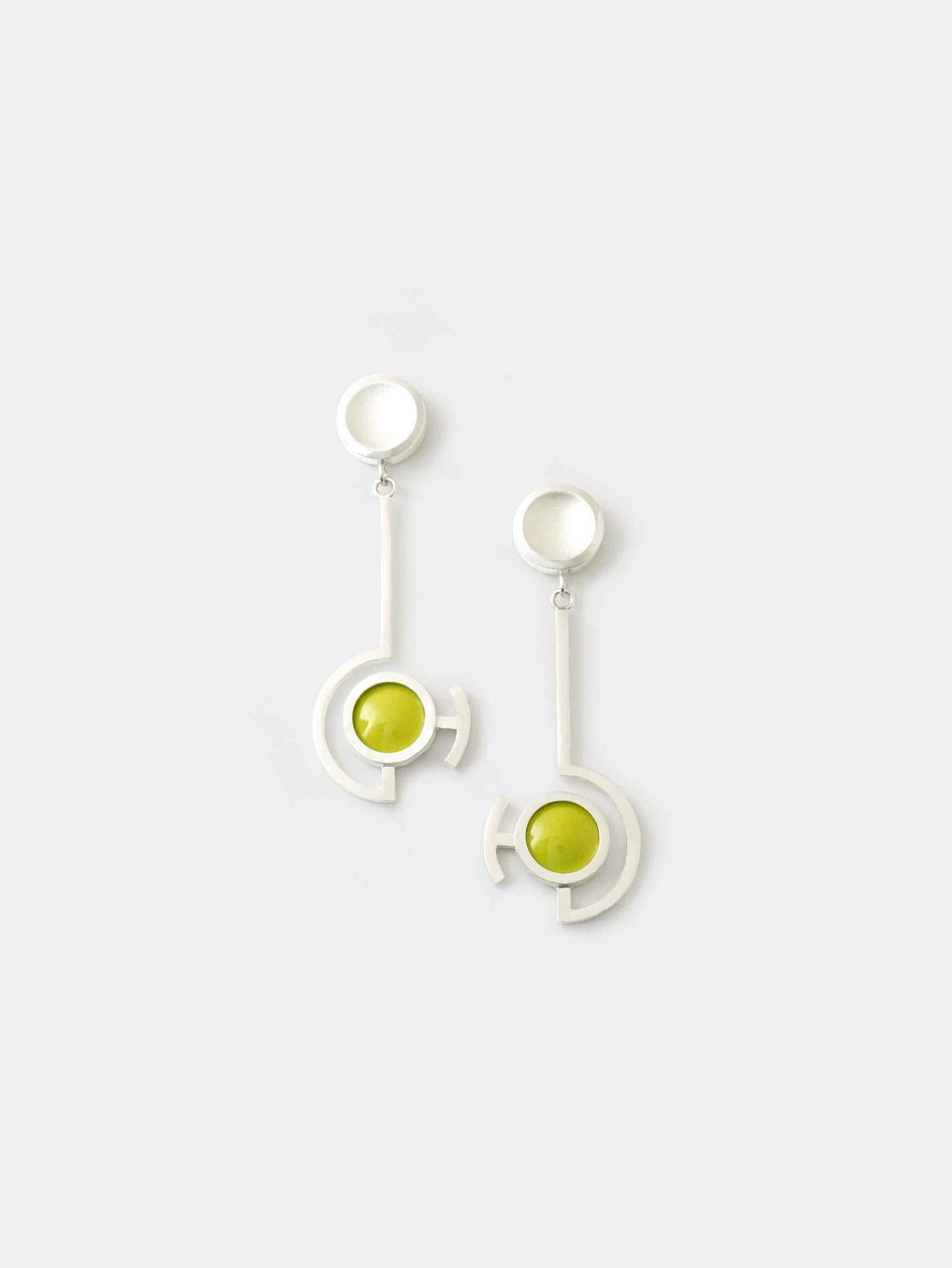 Vitreous Enamel Dangle Earring | Contemporary Earring | Geometric Earring |  Sterling Silver Earring | Modern Bitter Green Dainty Earring