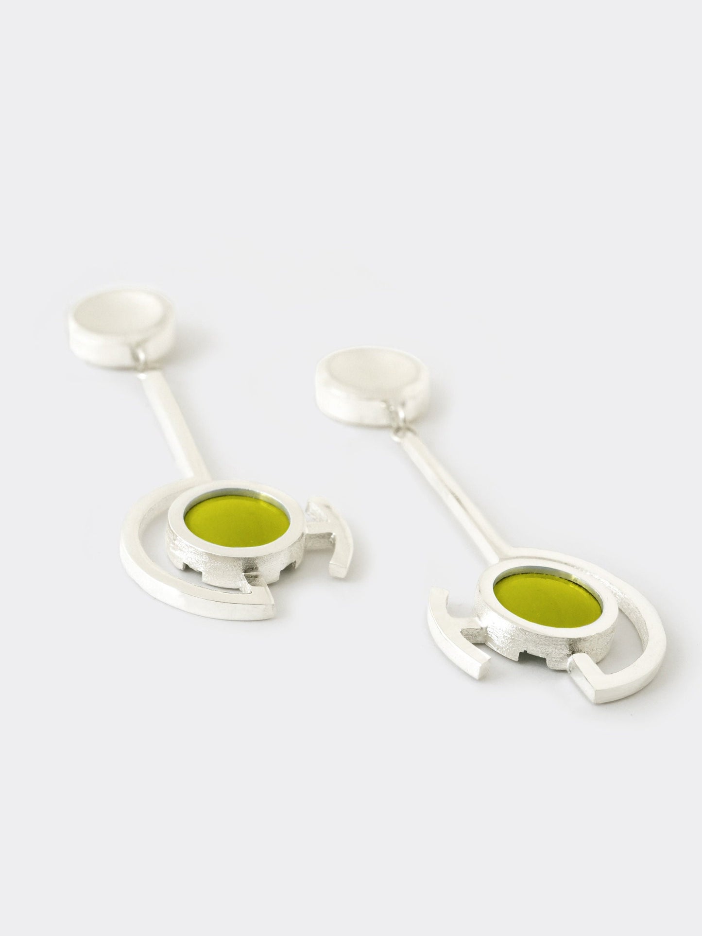 Vitreous Enamel Dangle Earring | Contemporary Earring | Geometric Earring |  Sterling Silver Earring | Modern Bitter Green Dainty Earring