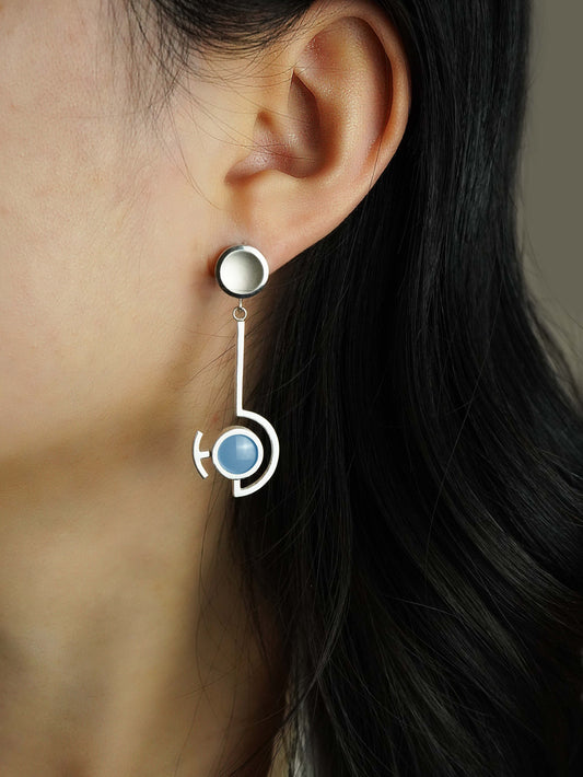 Vitreous Enamel Dangle Earring | Contemporary Earring | Geometric Earring |  Sterling Silver Earring | Modern Atlantic Blue Dainty Earring