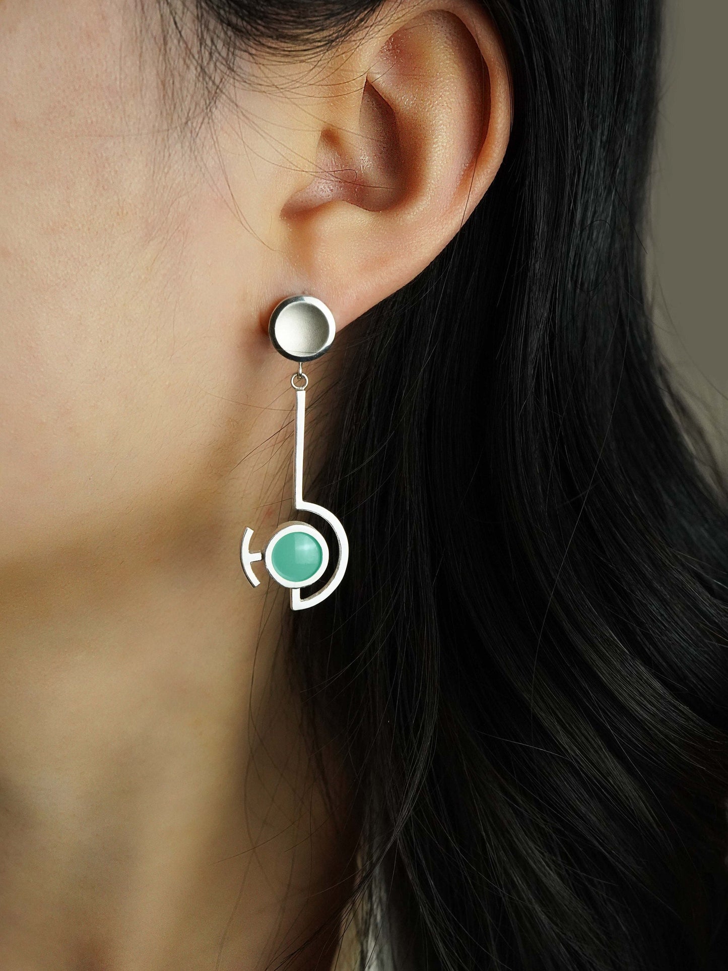 Vitreous Enamel Dangle Earring | Contemporary Earring | Geometric Earring |  Sterling Silver Earring | Modern Aquamarine Dainty Earring