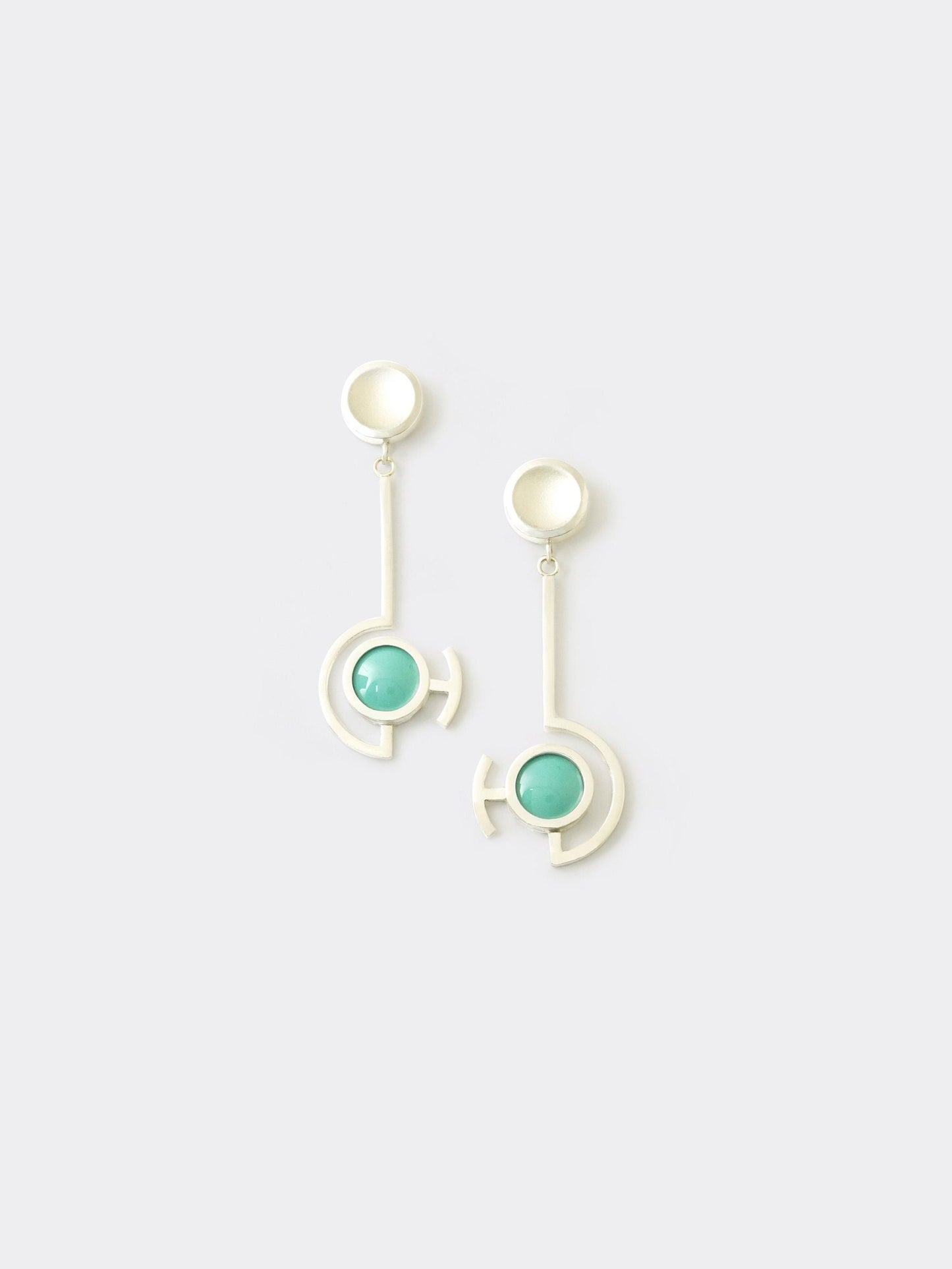 Vitreous Enamel Dangle Earring | Contemporary Earring | Geometric Earring |  Sterling Silver Earring | Modern Aquamarine Dainty Earring