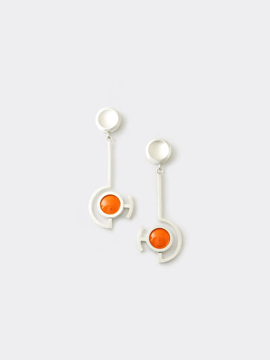 Vitreous Enamel Dangle Earring | Contemporary Earring | Geometric Earring |  Sterling Silver Earring | Modern Orange Dainty Earring
