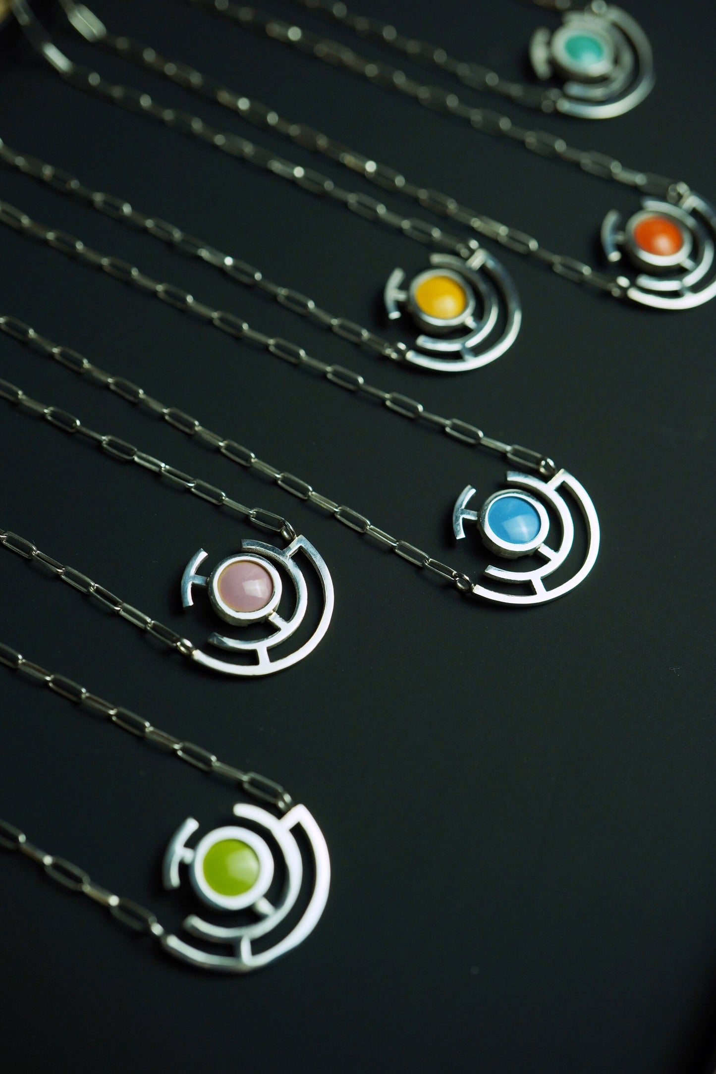 Flame Orange Vitreous Enamel Necklace | Modern Silver Pendant | Geometric Pendant |Contemporary Necklace | Minimalist Silver Necklace